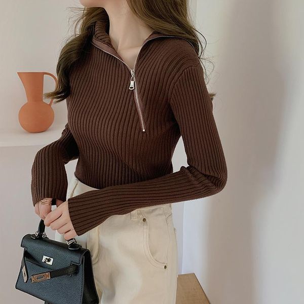 new women casual sweater fashion spring autumn long sleeve zipper turn down collar pullover korean knitted sweaters, White;black
new women casual sweater fashion spring autumn long sleeve zipper turn down collar pullover korean knitted sweaters, White;black