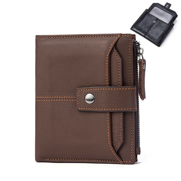 men genuine leather wallet women rfid anti-theft wallets slim zipper coin purse removable card holders brand designer bag, Red;black