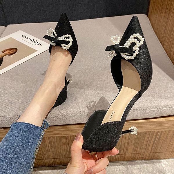 dress shoes elegant women pointy toe thin heels pumps solid satin butterfly-knot decorative summer sandals anti-slip rubber wedding party, Black
dress shoes elegant women pointy toe thin heels pumps solid satin butterfly-knot decorative summer sandals anti-slip rubber wedding party, Black