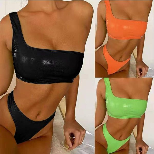 women's swimwear bikinis women 2021 pu one shoulder beach wear biquini female, White;black
women's swimwear bikinis women 2021 pu one shoulder beach wear biquini female, White;black