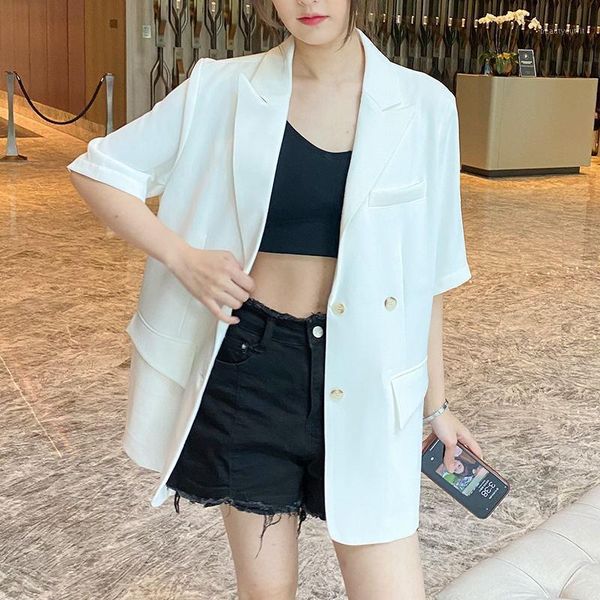 women's suits & blazers pink summer suit short sleeved casual coat 2021, White;black
women's suits & blazers pink summer suit short sleeved casual coat 2021, White;black