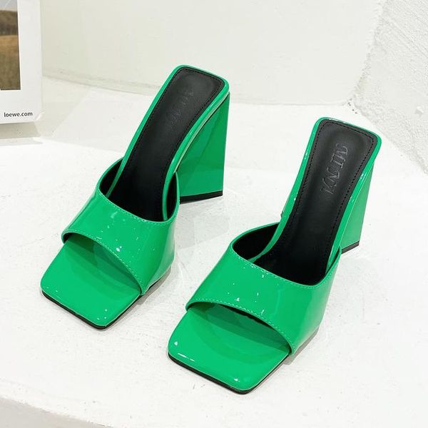 slippers 2021 women fashion 10cm high heels slides mules summer peep toe leather green yellow thick block party prom shoe, Black
slippers 2021 women fashion 10cm high heels slides mules summer peep toe leather green yellow thick block party prom shoe, Black