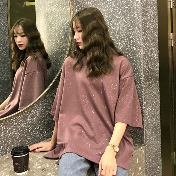 women's t-shirt spring and summer western style bottoming shirt wild loose shiny short-sleeved cotton ladies, White
women's t-shirt spring and summer western style bottoming shirt wild loose shiny short-sleeved cotton ladies, White