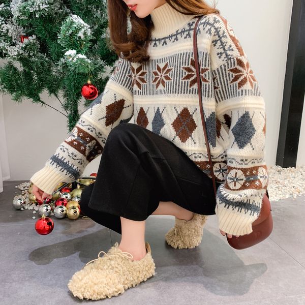 retro autumn and winter knit pullover new korean loose sweater women's jacket long sleeve turtleneck 210218, White;black
retro autumn and winter knit pullover new korean loose sweater women's jacket long sleeve turtleneck 210218, White;black
