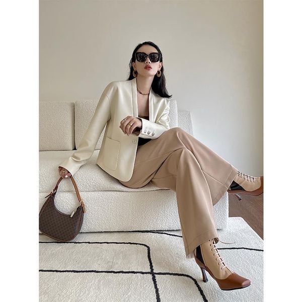 women's jackets leather coat spring and autumn loose versatile 2021 fashion collarless design suit, Black;brown
women's jackets leather coat spring and autumn loose versatile 2021 fashion collarless design suit, Black;brown