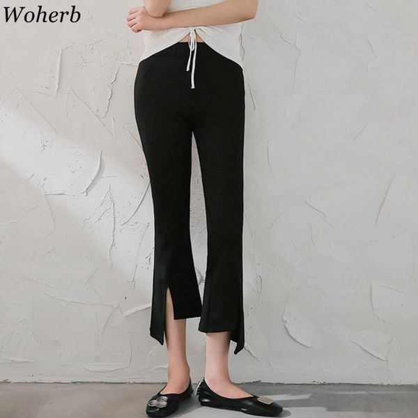 women's pants & capris woherb black vintage solid split flare leg elastic waist elegant 2021 spring summer office lady workwear women t, Black;white
women's pants & capris woherb black vintage solid split flare leg elastic waist elegant 2021 spring summer office lady workwear women t, Black;white