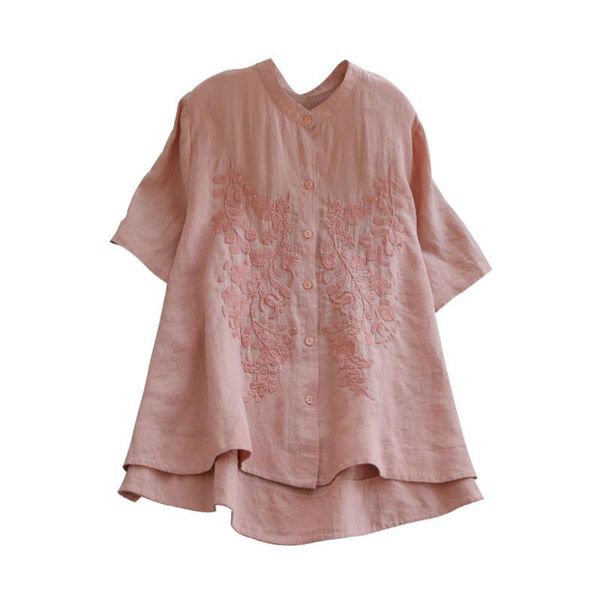 2021 summer women cotton linen stand collar linen embroidery short sleeve blouse big size loose a-line japan style blouse, White
2021 summer women cotton linen stand collar linen embroidery short sleeve blouse big size loose a-line japan style blouse, White