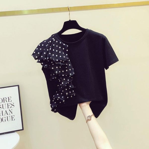 women's t-shirt polka dot ruffled female stitching 2021 summer short-sleeved korean t-shirts irregular loose ladies round neck, White
women's t-shirt polka dot ruffled female stitching 2021 summer short-sleeved korean t-shirts irregular loose ladies round neck, White