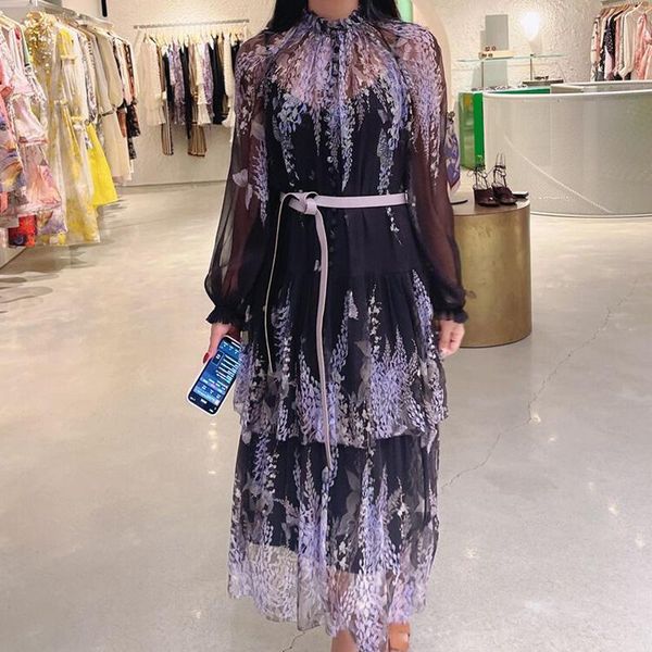 casual dresses 100% silk purple butterfly print long-sleeved slim midi dress with belt, Black;gray
casual dresses 100% silk purple butterfly print long-sleeved slim midi dress with belt, Black;gray