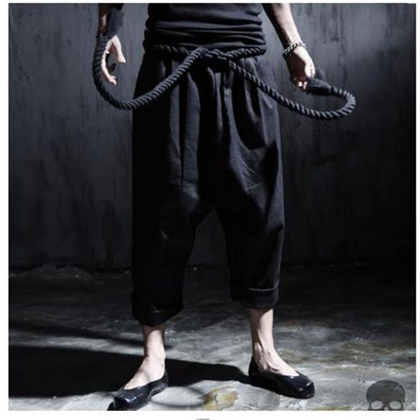 men's pants men fashion punk big rock crotch male ankle length trousers vintage culottes bloomers linen harem pant stage costumes, Black
men's pants men fashion punk big rock crotch male ankle length trousers vintage culottes bloomers linen harem pant stage costumes, Black