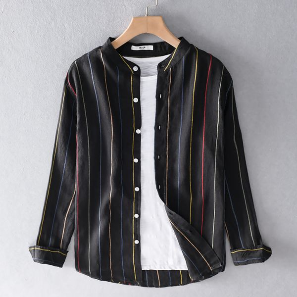 2021 new striped stand collar pure linen brand long-sleeved casual shirts for men spring fashion breathable shirt mens overhemd 86x7, White
2021 new striped stand collar pure linen brand long-sleeved casual shirts for men spring fashion breathable shirt mens overhemd 86x7, White