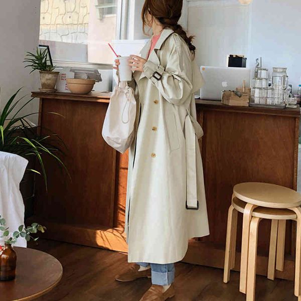 women's trench coats 2021 autumn on the knee jacket for korean woman fashion female lapel trench coat chic with women's belt, Tan;black
women's trench coats 2021 autumn on the knee jacket for korean woman fashion female lapel trench coat chic with women's belt, Tan;black