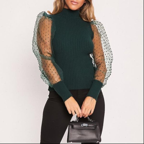 fashion women shirts puff sleeve mesh transparent pullover blouse autumn polka dot knitted turtleneck thin sweater, White
fashion women shirts puff sleeve mesh transparent pullover blouse autumn polka dot knitted turtleneck thin sweater, White