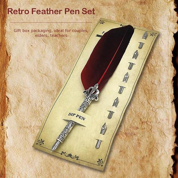 fountain pens vintage quill dip pen turkey feather oblique + 5 nibs set writing tools office school supply creative stationery
fountain pens vintage quill dip pen turkey feather oblique + 5 nibs set writing tools office school supply creative stationery