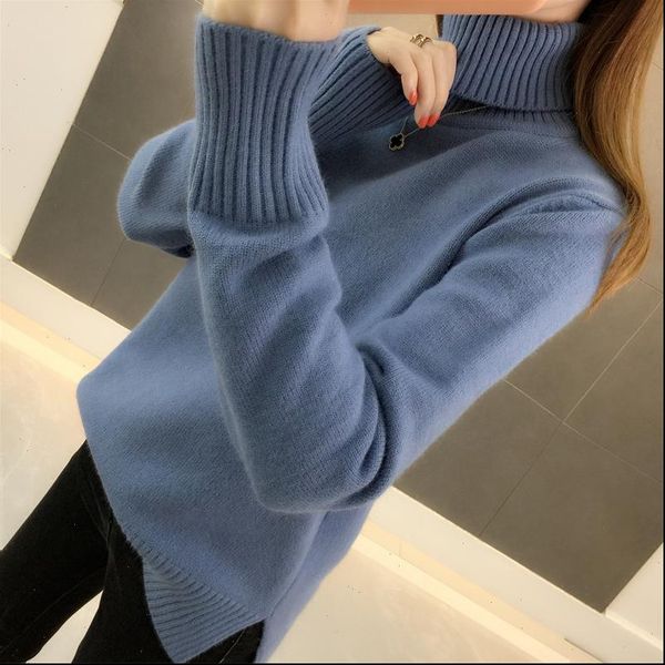 and winter 2021 new korean version loose pullover over heated thick solid color long sleeve knitted bottom sweater, White;black 
and winter 2021 new korean version loose pullover over heated thick solid color long sleeve knitted bottom sweater, White;black