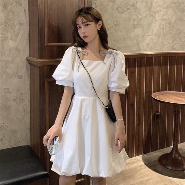summer mini white puff sleeve womens dresses korean style fairy bows chiffon japan kawaii elegant party, Black;gray
summer mini white puff sleeve womens dresses korean style fairy bows chiffon japan kawaii elegant party, Black;gray