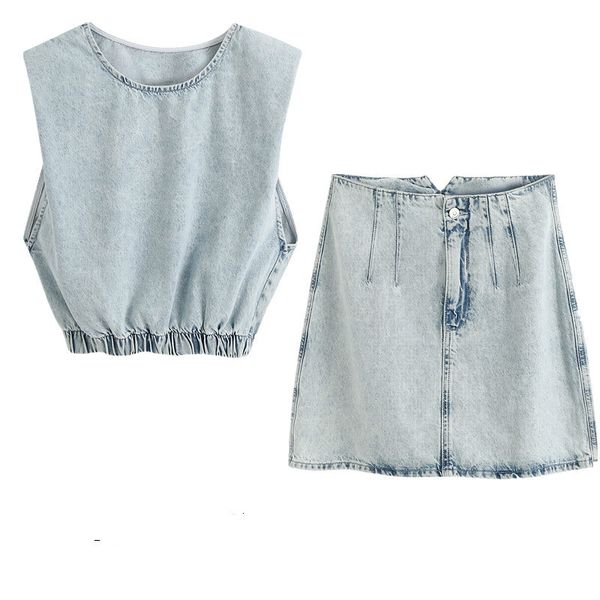 female suit simple wind handle shoulder denim t-shirt high waist a button washed skirt jeans two pieces together ywhz, White
female suit simple wind handle shoulder denim t-shirt high waist a button washed skirt jeans two pieces together ywhz, White