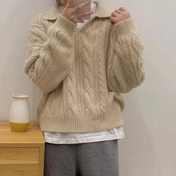 women's sweaters 2021 western style outer wear twist sweater retro hong kong pullover v-neck knitted loose top, White;black
women's sweaters 2021 western style outer wear twist sweater retro hong kong pullover v-neck knitted loose top, White;black