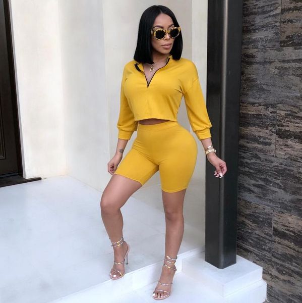 cn975 ms. pure color suit zipper v-neck seven-point sleeve shorts two-piece home casual fashion streetwear women, Gray
cn975 ms. pure color suit zipper v-neck seven-point sleeve shorts two-piece home casual fashion streetwear women, Gray