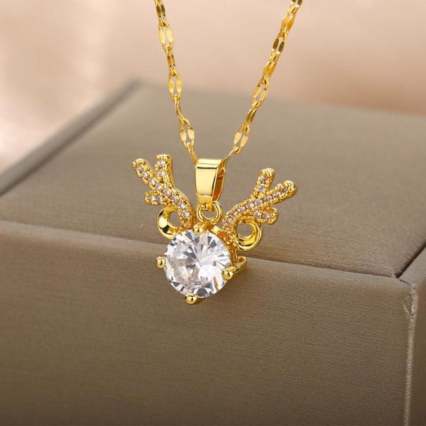 pendant necklaces gold crystal elk antlers chain necklace for women cubic zirconic wedding luxury jewelry christmas couple party gift, Silver
pendant necklaces gold crystal elk antlers chain necklace for women cubic zirconic wedding luxury jewelry christmas couple party gift, Silver