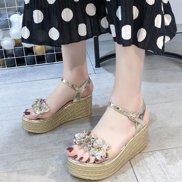 sandals 2021 luxury crystal flowers wedges heels platform for women clear pvc chunky shoes woman ankle buckle gold sandalias, Black
sandals 2021 luxury crystal flowers wedges heels platform for women clear pvc chunky shoes woman ankle buckle gold sandalias, Black