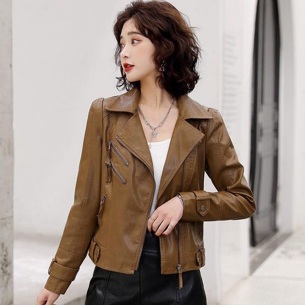 women's leather & faux cropped coat women 's spring and autumn korean style youth lapels long-sleeved cardigan slim -fitting biker, Black
women's leather & faux cropped coat women 's spring and autumn korean style youth lapels long-sleeved cardigan slim -fitting biker, Black