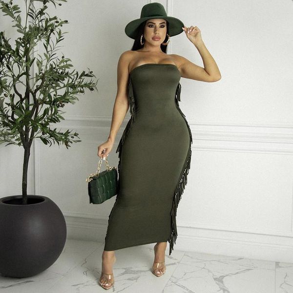 casual dresses women strapless bodycon dress with tassles solid color sleeveless backless off shoulder slim stretch long vestidos club party, Black;gray
casual dresses women strapless bodycon dress with tassles solid color sleeveless backless off shoulder slim stretch long vestidos club party, Black;gray