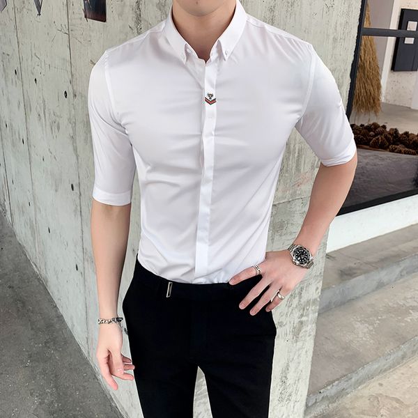 embroidered shirt half casual sleeves thin business dress white streetwear men's blouse iz1b, White;black
embroidered shirt half casual sleeves thin business dress white streetwear men's blouse iz1b, White;black