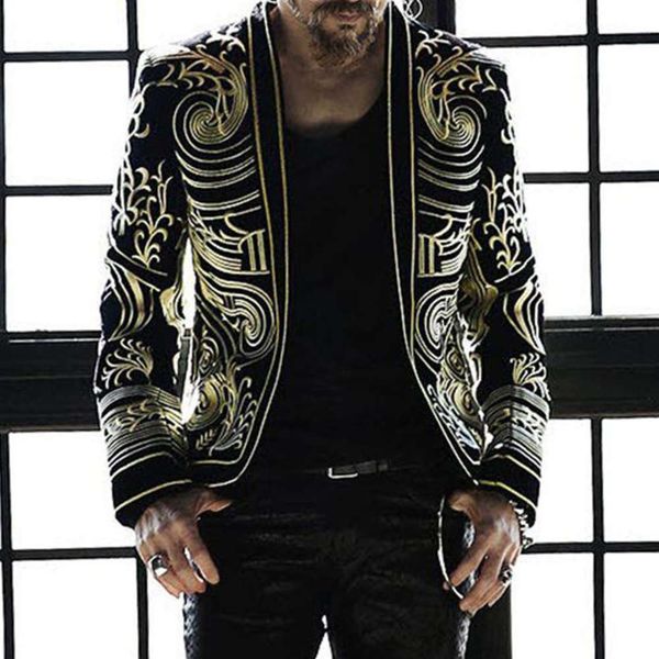 2020 speed maitong autumn new fashion print lapel slim fit jacket for men, Black;brown