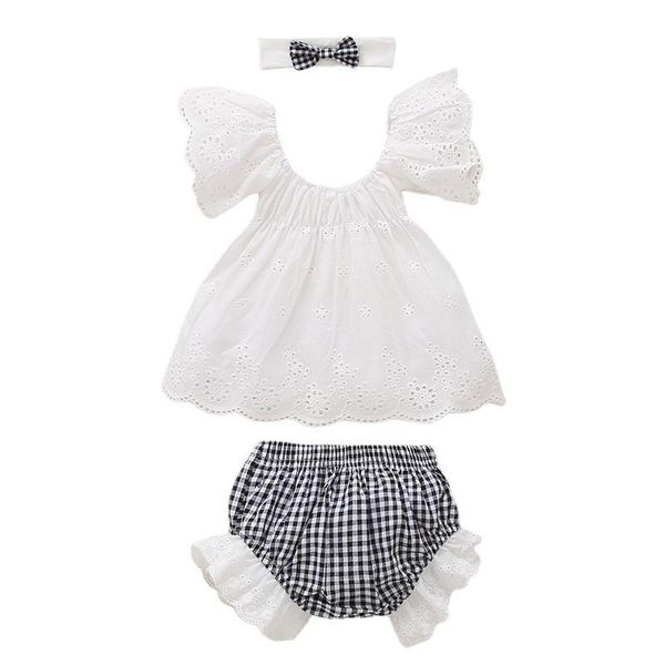 clothing sets children's spot baby skirt flying sleeves exposed lace blouse plaid shorts headdress three-piece set, White
clothing sets children's spot baby skirt flying sleeves exposed lace blouse plaid shorts headdress three-piece set, White