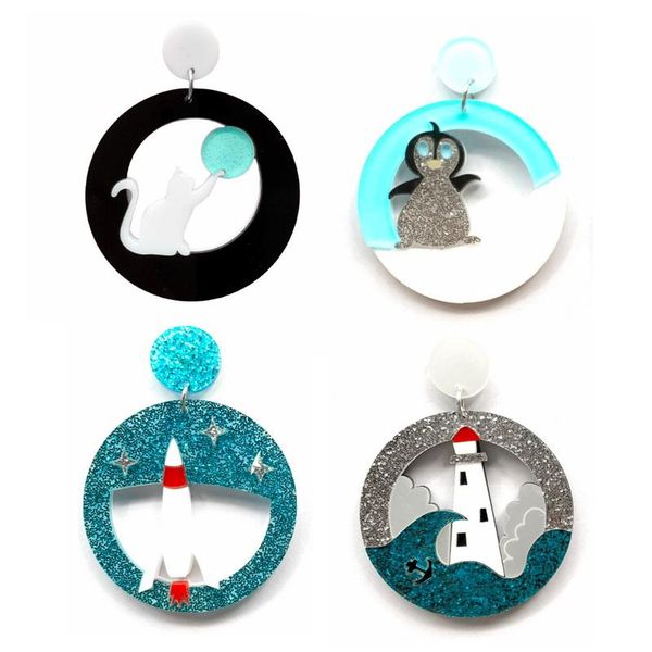 stud trendy round shape with animal cat penguin and glitter blue rocket satellite lighthouse acrylic earrings for women, Golden;silver
stud trendy round shape with animal cat penguin and glitter blue rocket satellite lighthouse acrylic earrings for women, Golden;silver
