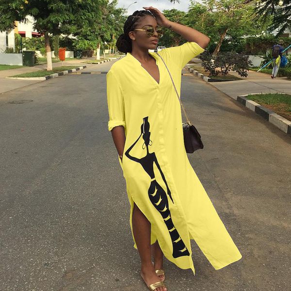 2021 new women sleeve character print shirt autumn v-neck pockets maxi sun girls side split long vestidos ju19, Black;gray
2021 new women sleeve character print shirt autumn v-neck pockets maxi sun girls side split long vestidos ju19, Black;gray