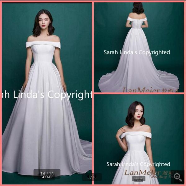 2021 vestido de festa white elastic satin a line wedding dress scoop off the shoulder court train elegant simple bridal gowns vintage long c 
2021 vestido de festa white elastic satin a line wedding dress scoop off the shoulder court train elegant simple bridal gowns vintage long c