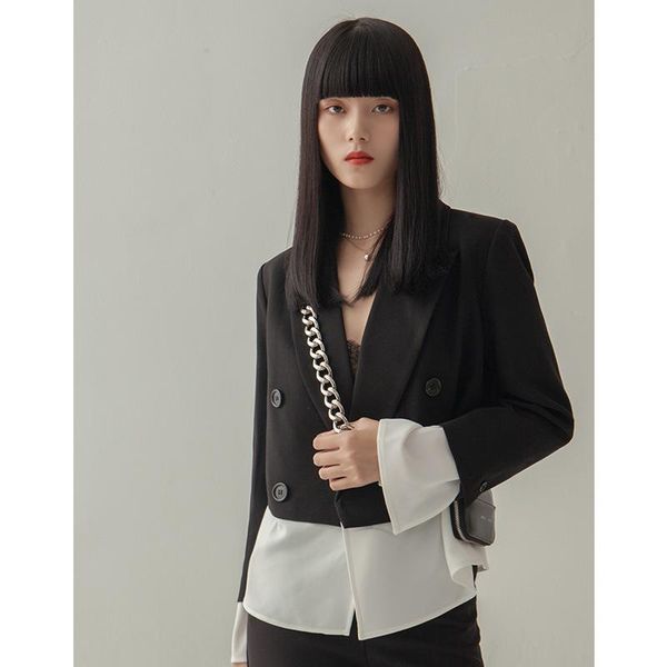 women's suits & blazers korean style patchwork double breasted blazer classic ladies loose jacket w053, White;black
women's suits & blazers korean style patchwork double breasted blazer classic ladies loose jacket w053, White;black