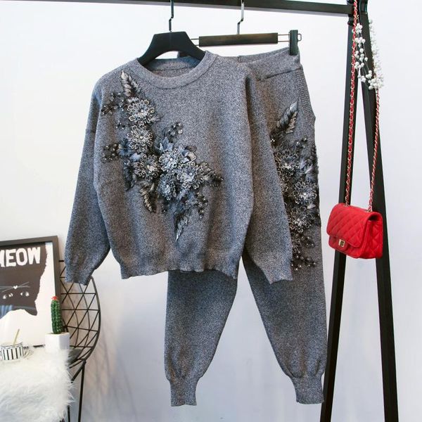 fashion beaded flower embroidery women knit tracksuit outfits 2021 autumn casual loose o neck pullover pencil pants sports suits, White
fashion beaded flower embroidery women knit tracksuit outfits 2021 autumn casual loose o neck pullover pencil pants sports suits, White