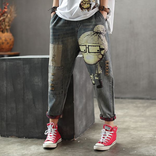 2021 new women spring autumn fashion brand vintage cartoon dog little girl print denim jeans female casual frayed harem pants trousers opy7, Blue
2021 new women spring autumn fashion brand vintage cartoon dog little girl print denim jeans female casual frayed harem pants trousers opy7, Blue