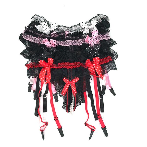 women sexyy lingerie ruffle lace bowknot garters belt crotchless panties with pearls for lace thigh high stockings, Red;black
women sexyy lingerie ruffle lace bowknot garters belt crotchless panties with pearls for lace thigh high stockings, Red;black