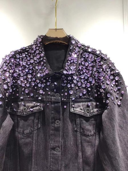 women's jackets european autumn loose retro heavy purple rhinestone beaded black short denim coats women fashion streetwear 2021, Black;brown
women's jackets european autumn loose retro heavy purple rhinestone beaded black short denim coats women fashion streetwear 2021, Black;brown
