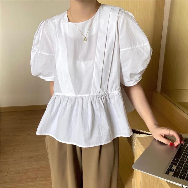 women's blouses & shirts 2021 women summer white blouse puff sleeve slim waist folds shirt round collar pullover
women's blouses & shirts 2021 women summer white blouse puff sleeve slim waist folds shirt round collar pullover