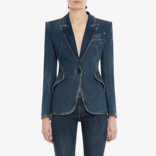 women's suits & blazers high street fashion 2021 designer blazer slim fitting single button denim jacket, White;black
women's suits & blazers high street fashion 2021 designer blazer slim fitting single button denim jacket, White;black