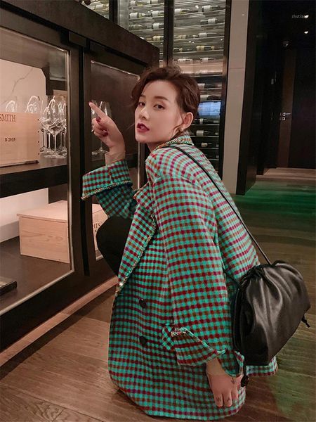 women's wool & blends women fashion green plaid coat double breasted turn-down collar woolen korean style autumn winter manteau femme, Black
women's wool & blends women fashion green plaid coat double breasted turn-down collar woolen korean style autumn winter manteau femme, Black