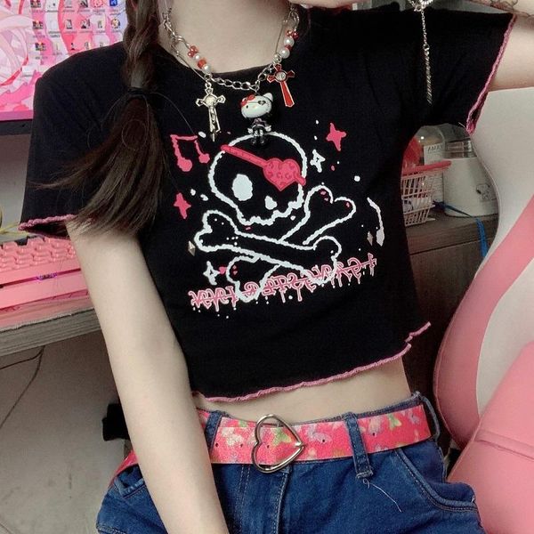 women's t-shirt summer harajuku style cartoon letter printing o neck short-sleeved navel, White
women's t-shirt summer harajuku style cartoon letter printing o neck short-sleeved navel, White