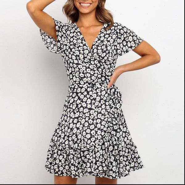women summer v neck a line floral print dress ruffles short sleeve beach dress fashion wrap mini dresses lady robe femme, Black;gray
women summer v neck a line floral print dress ruffles short sleeve beach dress fashion wrap mini dresses lady robe femme, Black;gray