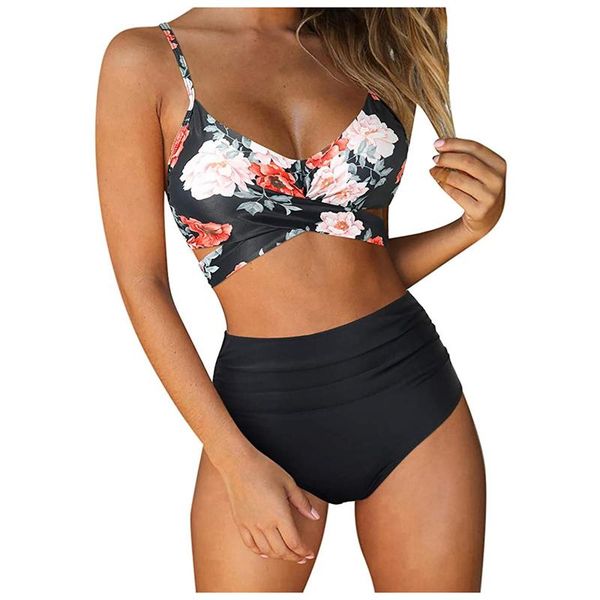 women's swimwear brazilian bikini 2 pieces separate flower print set high waist swimsuit shorts solid panties, White;black
women's swimwear brazilian bikini 2 pieces separate flower print set high waist swimsuit shorts solid panties, White;black