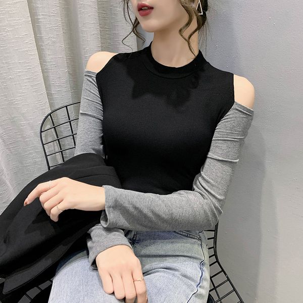 2021 spring fall european clothes t-shirt women contrast color off shoulder all match cotton girl tees new t0n233a 6ker, White
2021 spring fall european clothes t-shirt women contrast color off shoulder all match cotton girl tees new t0n233a 6ker, White