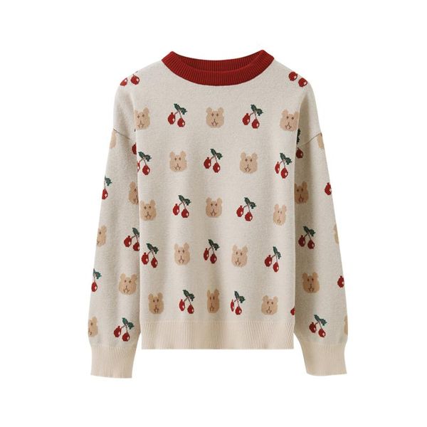 women's sweaters sweater retro kawaii bear and cherry graphic loose jumper autumn casual harajuku knitted thick warm sweet pullover gir, White;black
women's sweaters sweater retro kawaii bear and cherry graphic loose jumper autumn casual harajuku knitted thick warm sweet pullover gir, White;black