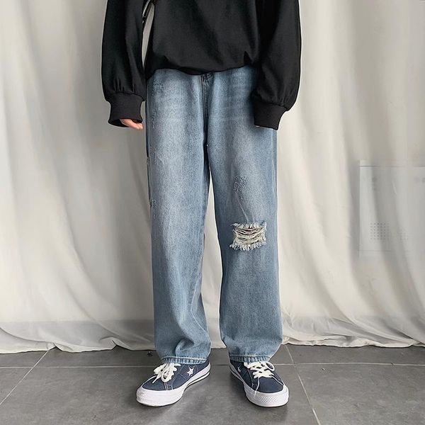men's jeans spring and autumn ripped men korean fashion loose casual harajuku streetwear retro hip-hop denim trousers, Blue
men's jeans spring and autumn ripped men korean fashion loose casual harajuku streetwear retro hip-hop denim trousers, Blue