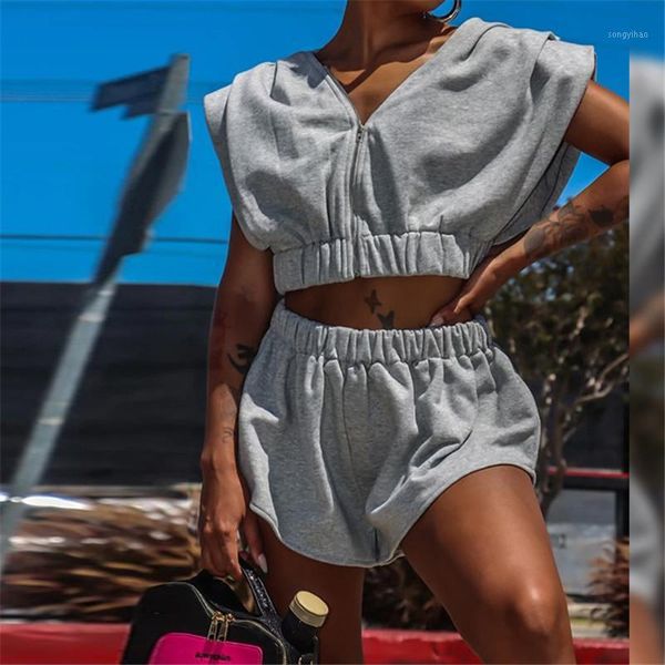 women's tracksuits summer cotton women jogger 2 piece sets gray sleeveless zipper crop stretchy waist biker shorts casual loose tracksu
women's tracksuits summer cotton women jogger 2 piece sets gray sleeveless zipper crop stretchy waist biker shorts casual loose tracksu