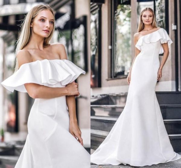 2021 new satin mermaid es one shoulder ruffles boho bride gown simple wedding party princess vestidos de noiva i46d, White
2021 new satin mermaid es one shoulder ruffles boho bride gown simple wedding party princess vestidos de noiva i46d, White
