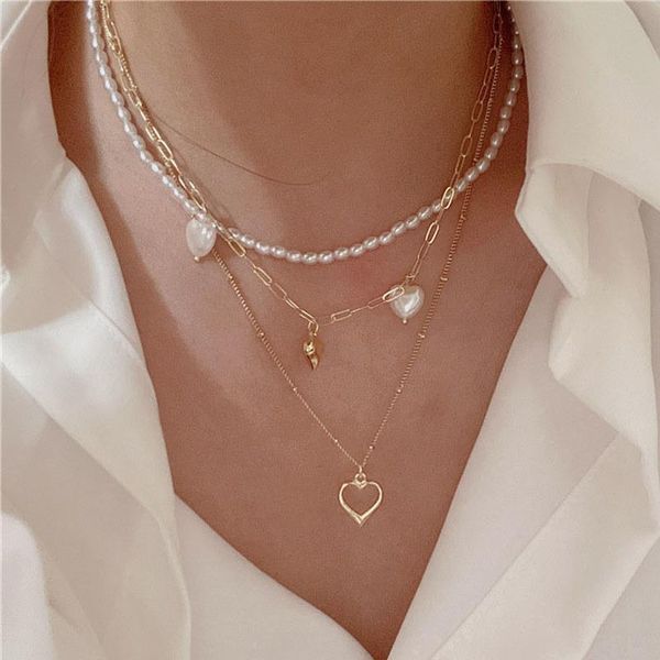 pendant necklaces minar vintage natural freshwater pearl choker necklace for women multi layers gold color link chain love heart, Silver
pendant necklaces minar vintage natural freshwater pearl choker necklace for women multi layers gold color link chain love heart, Silver